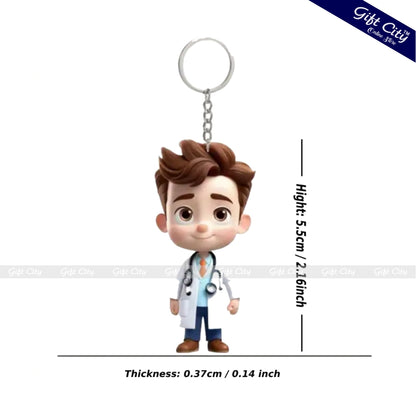 Gift City Presents Cute Doctor Cartoon Acrylic Keychain | Perfect for Healthcare Professionals & Medical Students