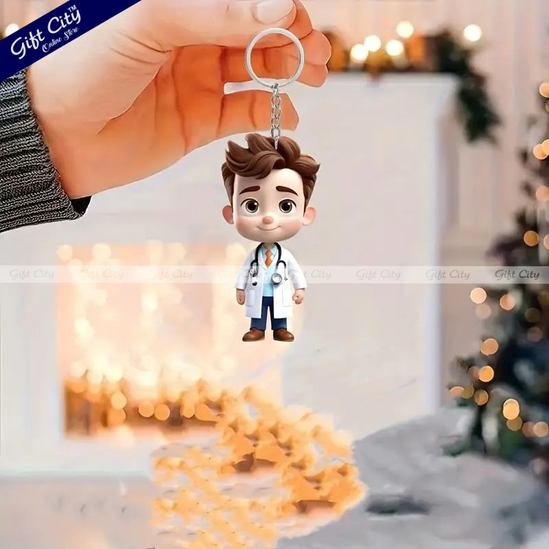 Gift City Presents Cute Doctor Cartoon Acrylic Keychain | Perfect for Healthcare Professionals & Medical Students