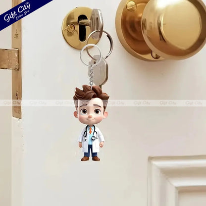 Gift City Presents Cute Doctor Cartoon Acrylic Keychain | Perfect for Healthcare Professionals & Medical Students