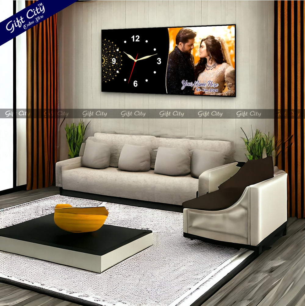 Gift City Presents Elevate Your Décor with our Customisable Digital Printed Wooden Frame Wall Clock - Add Your Picture & Text - A Perfect gift for your loved ones