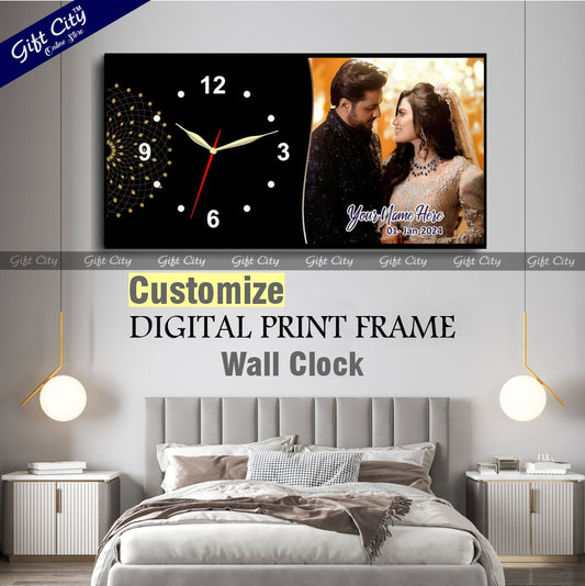 Gift City Presents Elevate Your Décor with our Customisable Digital Printed Wooden Frame Wall Clock - Add Your Picture & Text - A Perfect gift for your loved ones