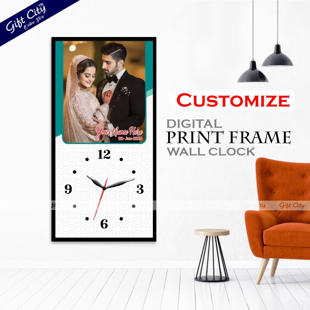 Gift City Presents Enhance Your Décor with a Customizable Digital Printed Wooden Frame Wall Clock - Add Your Own Photo & Message - The Perfect Personalized Gift - Gift City Online Store
