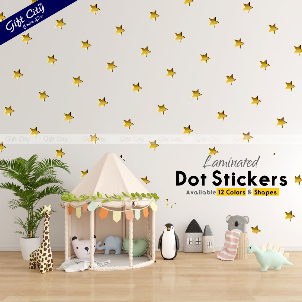 Gift City Presents Golden Foil Star Shaped Dots Wall Stickers  DIY Home Decor for Bedrooms & Living Rooms  Self-Adhesive  Multiple Colors  Perfect for Kids' Rooms & More