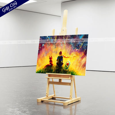 Gift City Presents Little Prince With Fox and Rose Oil Painting on Canvas Wall Art for Home Decor Multiple Sizes Wall Hanging - Gift City Online Store