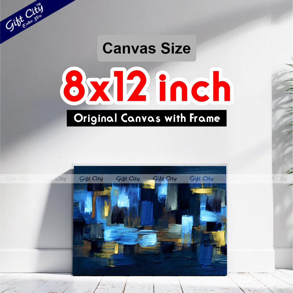 Gift City Presents Modern UV-Printed Canvas with rough Brushstrokes, featuring an abstract grungy design in dark blue and yellow accents, perfect for home décor