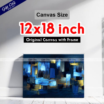 Gift City Presents Modern UV-Printed Canvas with rough Brushstrokes, featuring an abstract grungy design in dark blue and yellow accents, perfect for home décor Wall Hanging