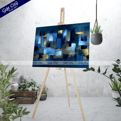 Gift City Presents Modern UV-Printed Canvas with rough Brushstrokes, featuring an abstract grungy design in dark blue and yellow accents, perfect for home décor Wall Hanging