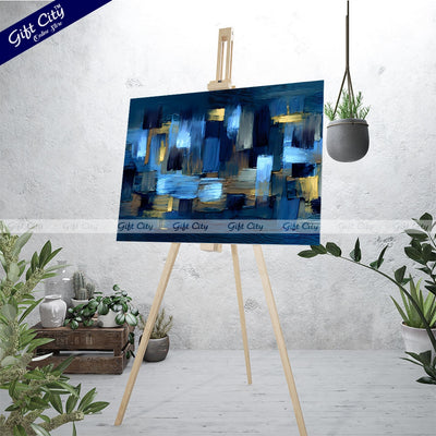 Gift City Presents Modern UV-Printed Canvas with rough Brushstrokes, featuring an abstract grungy design in dark blue and yellow accents, perfect for home décor Wall Hanging - Gift City Online Store