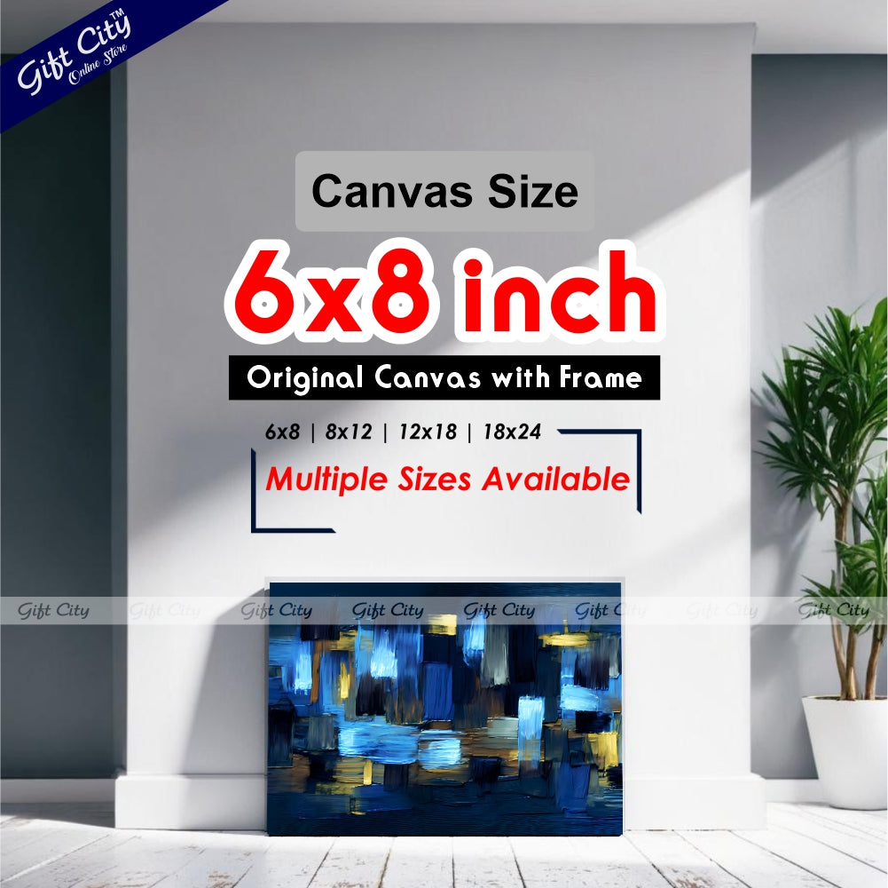 Gift City Presents Modern UV-Printed Canvas with rough Brushstrokes, featuring an abstract grungy design in dark blue and yellow accents, perfect for home décor Wall Hanging