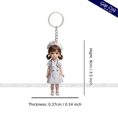 Gift City Presents Nurse-Themed Acrylic Keychain | Cute 2D Flat Surface Design