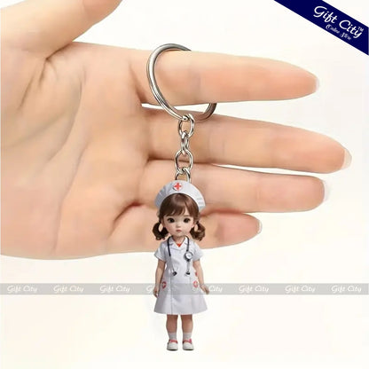 Gift City Presents Nurse-Themed Acrylic Keychain | Cute 2D Flat Surface Design