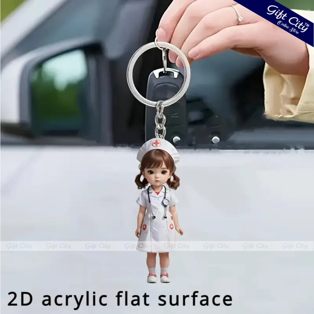 Gift City Presents Nurse-Themed Acrylic Keychain | Cute 2D Flat Surface Design