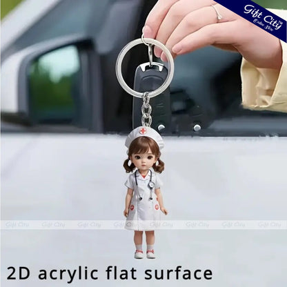 Gift City Presents Nurse-Themed Acrylic Keychain | Cute 2D Flat Surface Design