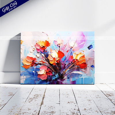 Gift City Presents Oil Painting Canvas - Modern Abstract Art - Vintage Floral Design with Golden Brushstrokes - Wooden Frame Wall Hanging - Gift City Online Store