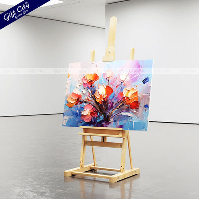 Gift City Presents Oil Painting Canvas - Modern Abstract Art - Vintage Floral Design with Golden Brushstrokes - Wooden Frame Wall Hanging - Gift City Online Store