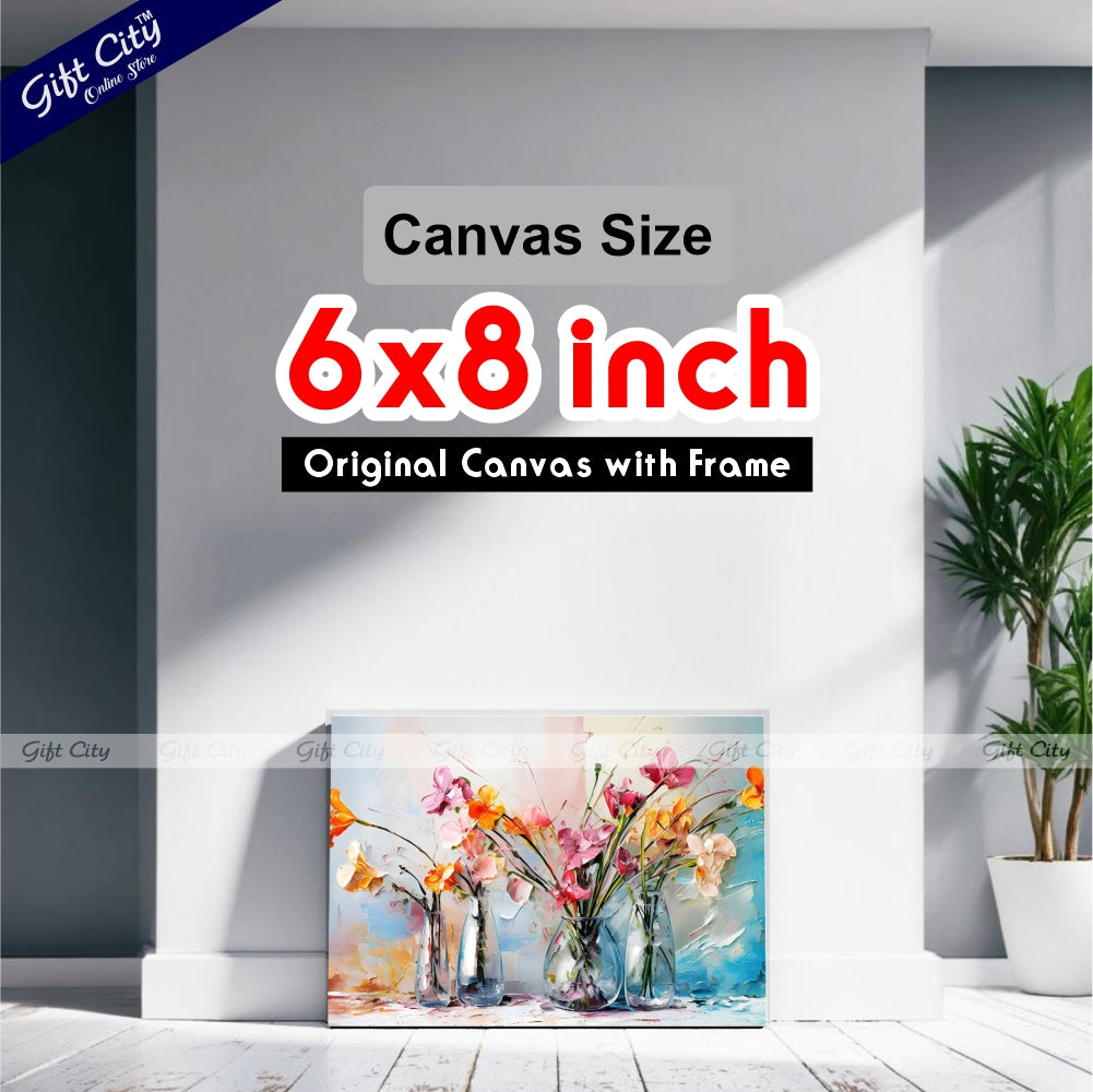 Gift City Presents Orange Flowers in Vase, 3D Heavy Textured Partial Oil Painting on Canvas with Colorful Splashes on White Floral Background