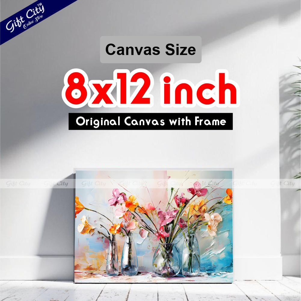 Gift City Presents Orange Flowers in Vase, 3D Heavy Textured Partial Oil Painting on Canvas with Colorful Splashes on White Floral Background