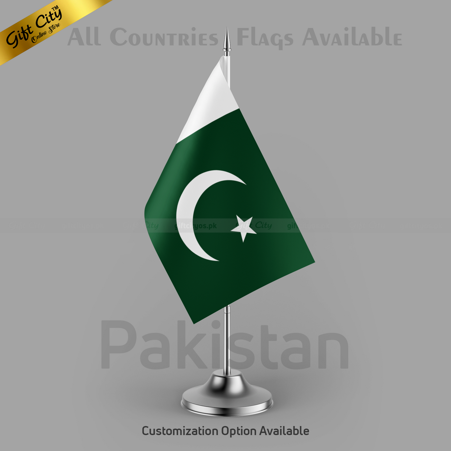 Gift City Presents | Pakistan Mini Flag with Stand | Premium Desk Flags for Decoration & Office Display | All Country Flags Available