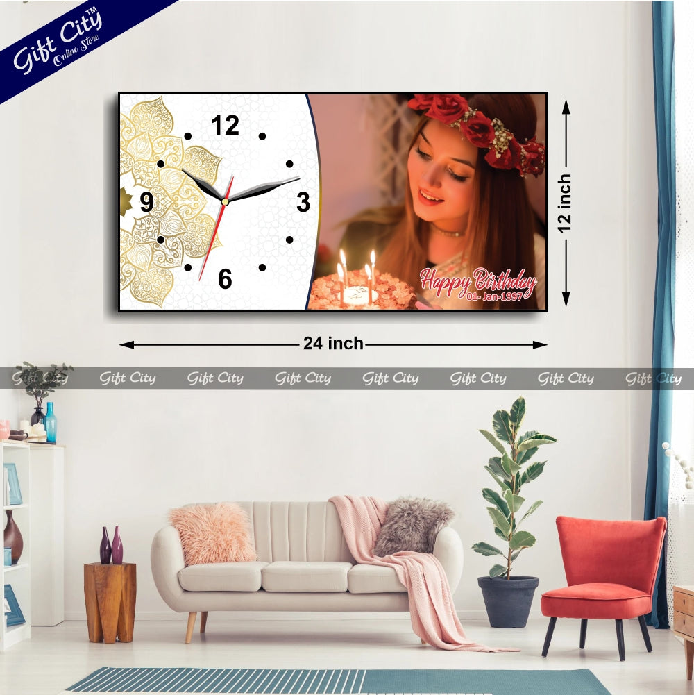 Gift City Presents Personalized Digital Printed Wooden Frame Wall Clock - Customize with Your Photo & Text - An Ideal Birthday Gift for Loved Ones