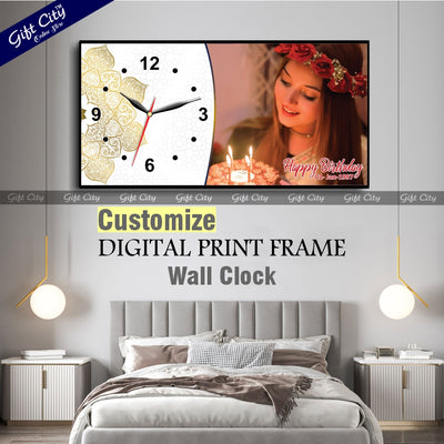 Gift City Presents Personalized Digital Printed Wooden Frame Wall Clock - Customize with Your Photo & Text - An Ideal Birthday Gift for Loved Ones - Gift City Online Store