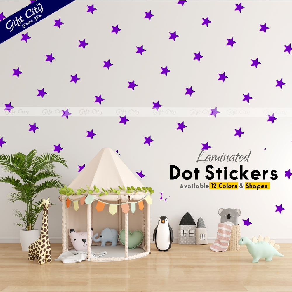 Gift City Presents Purple Star Shaped Dots Wall Stickers  DIY Home Decor for Bedrooms & Living Rooms  Self-Adhesive  Multiple Colors  Perfect for Kids' Rooms & More