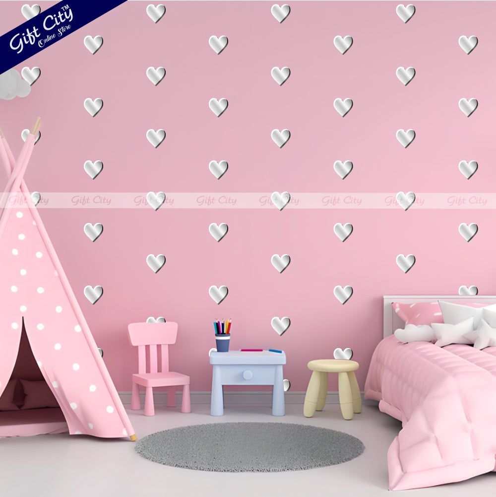 Gift City Presents Silver Foil Heart Shaped Dots Wall Decals  DIY Decor for Bedrooms & Living Rooms  Self-Adhesive  Various Colors