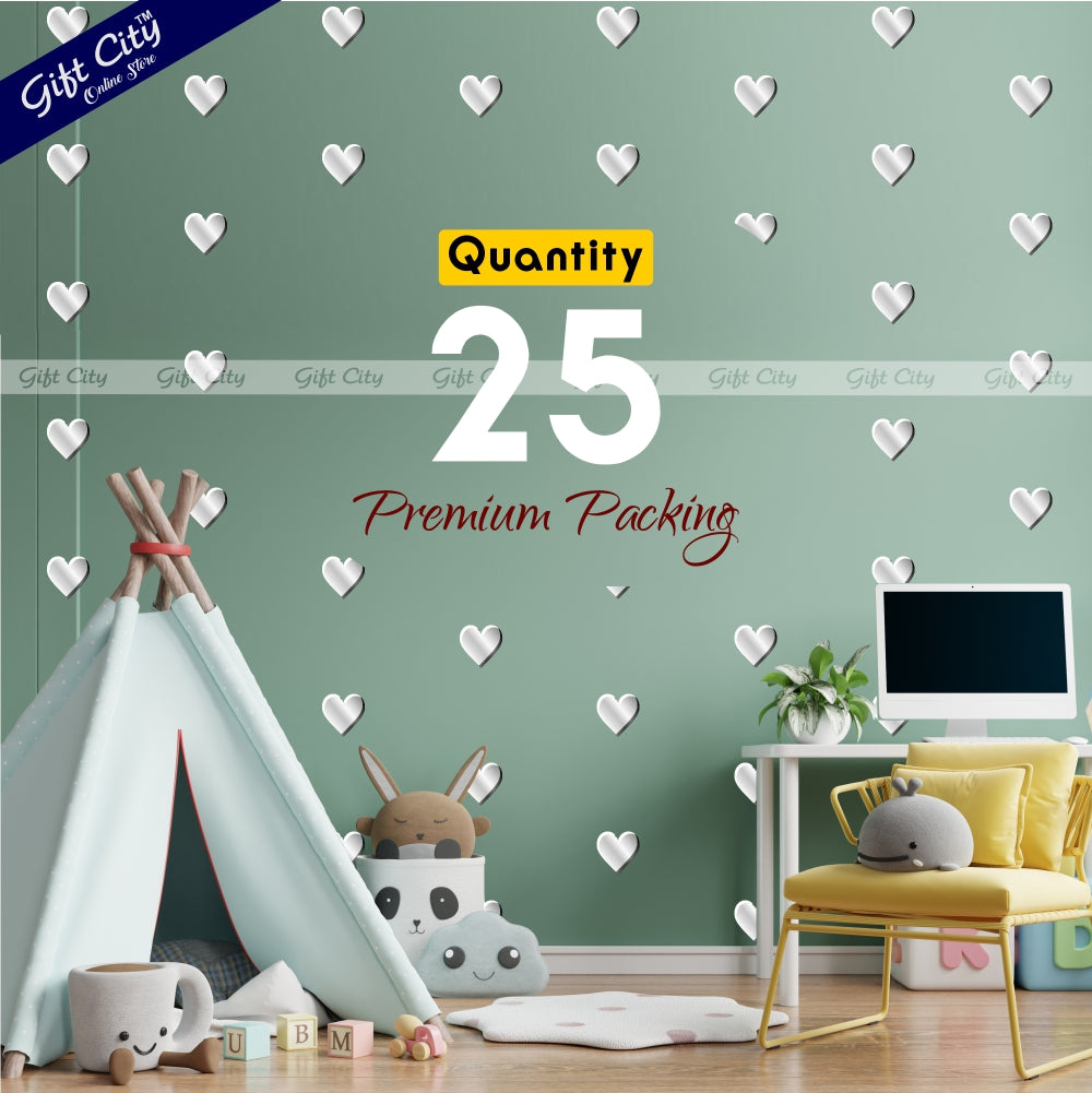 Gift City Presents Silver Foil Heart Shaped Dots Wall Decals  DIY Decor for Bedrooms & Living Rooms  Self-Adhesive  Various Colors