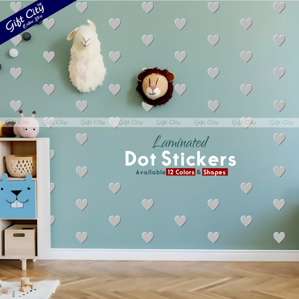 Gift City Presents Silver Heart Shaped Dots Wall Decals  DIY Decor for Bedrooms & Living Rooms  Self-Adhesive  Various Colors