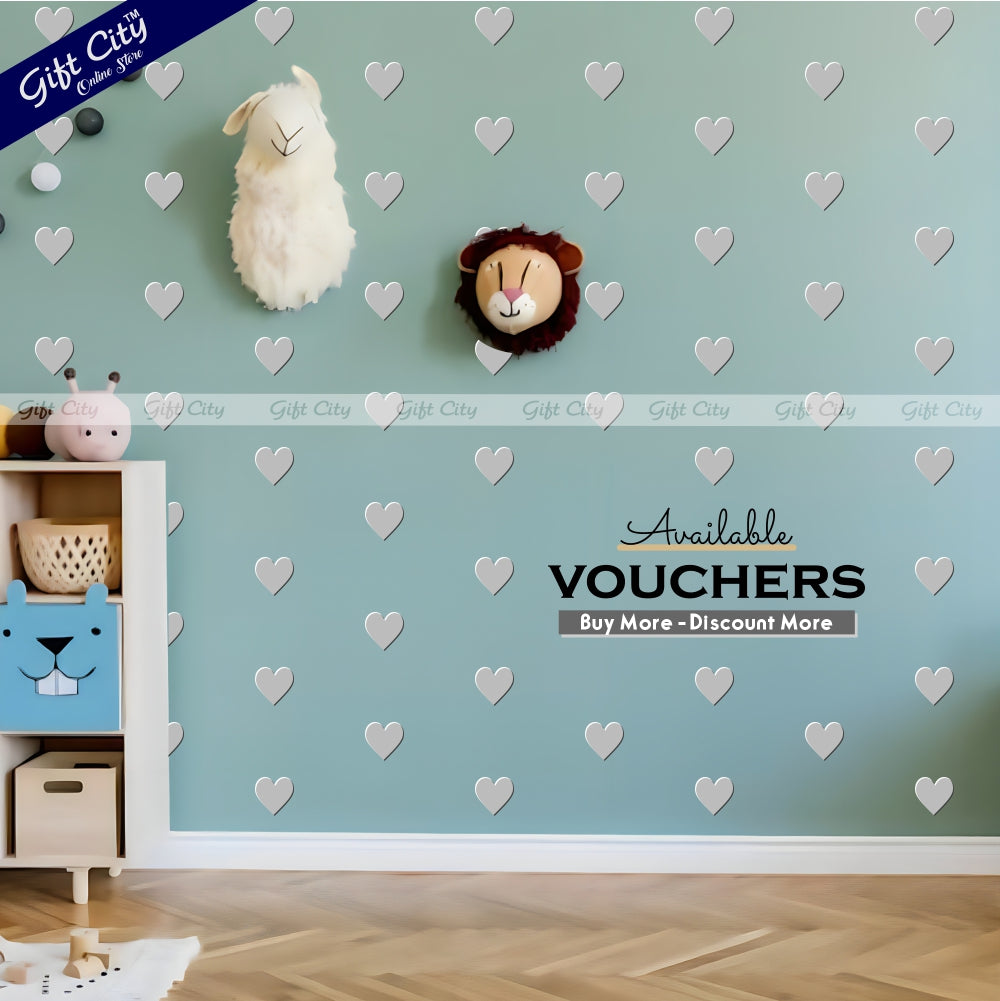 Gift City Presents Silver Heart Shaped Dots Wall Decals  DIY Decor for Bedrooms & Living Rooms  Self-Adhesive  Various Colors