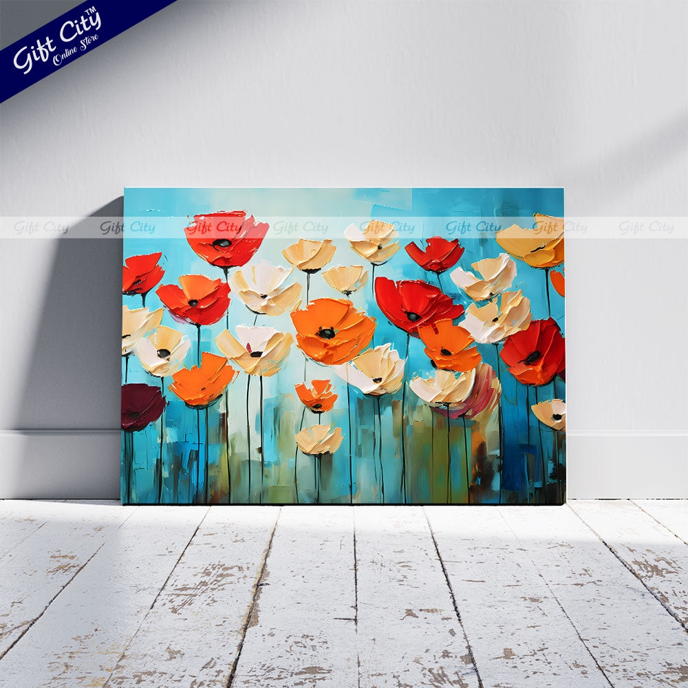 Gift City Presents Stunning UV Printed Oil Painting Canvas with Vibrant Floral Design, Modern Wall Art, Textured Print, Perfect for Living Room, Office, or Bedroom Decor