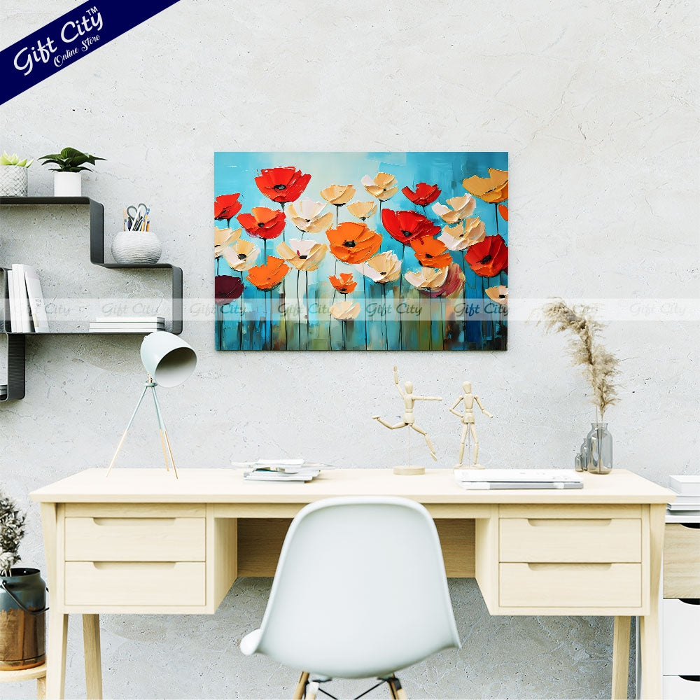 Gift City Presents Stunning UV Printed Oil Painting Canvas with Vibrant Floral Design, Modern Wall Art, Textured Print, Perfect for Living Room, Office, or Bedroom Decor