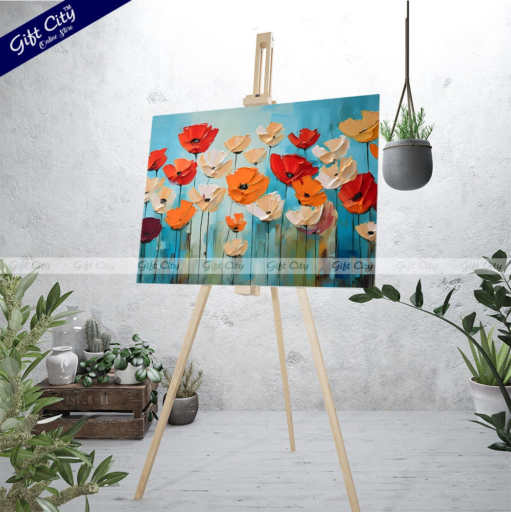 Gift City Presents Stunning UV Printed Oil Painting Canvas with Vibrant Floral Design, Modern Wall Art, Textured Print, Perfect for Living Room, Office, or Bedroom Decor