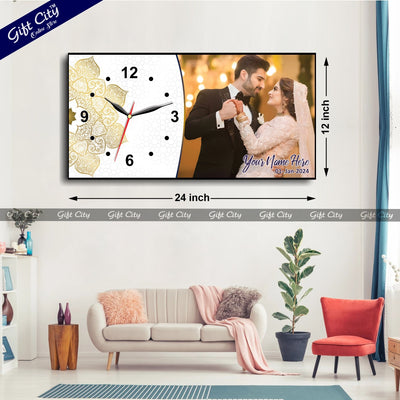 Gift City Presents Transform Your Space with Our Customizable Digital Printed Wooden Frame Wall Clock - Personalize with Your Photo & Text - Ideal Gift for Loved Ones - Gift City Online Store