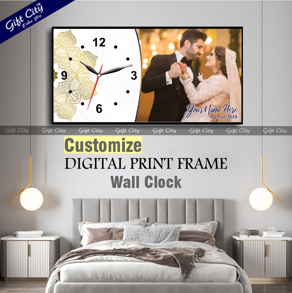 Gift City Presents Transform Your Space with Our Customizable Digital Printed Wooden Frame Wall Clock - Personalize with Your Photo & Text - Ideal Gift for Loved Ones - Gift City Online Store
