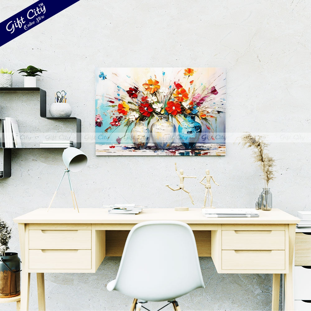 Gift City Presents UV Printed Oil Painting Canvas featuring a chunky flower painting in a vase, perfect for adding a vibrant touch to corporate offices, hotels, or any home decor Wall Hanging - Gift City Online Store