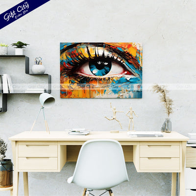 Gift City Presents UV Printed Oil Painting Canvas featuring a vibrant abstract close-up of a woman's eye in multicolored tones is perfect for modern home décor or creative interior spaces Wal - Gift City Online Store