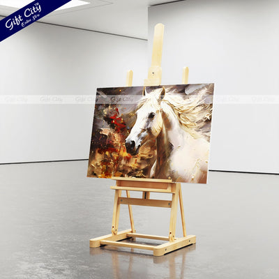 Gift City Presents UV Printed Oil Painting Canvas of a Beautiful White Horse with Smooth Skin and Fur, Featuring Abstract Gray Artistic Wall Art Wall Hanging - Gift City Online Store