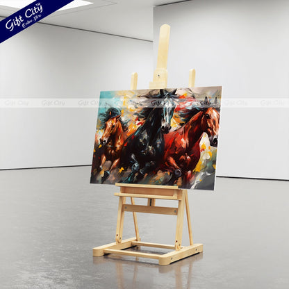 Gift City Presents UV printed oil painting canvas captures the energy of galloping horses with vibrant colors and dynamic brushstrokes, perfect for modern decor