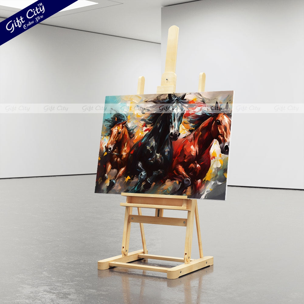 Gift City Presents UV printed oil painting canvas captures the energy of galloping horses with vibrant colors and dynamic brushstrokes, perfect for modern decor Wall Hanging - Gift City Online Store