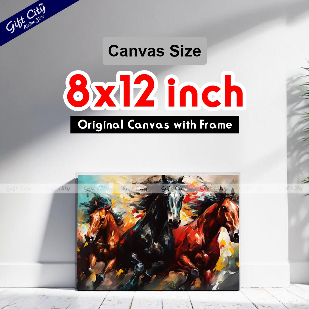 Gift City Presents UV printed oil painting canvas captures the energy of galloping horses with vibrant colors and dynamic brushstrokes, perfect for modern decor