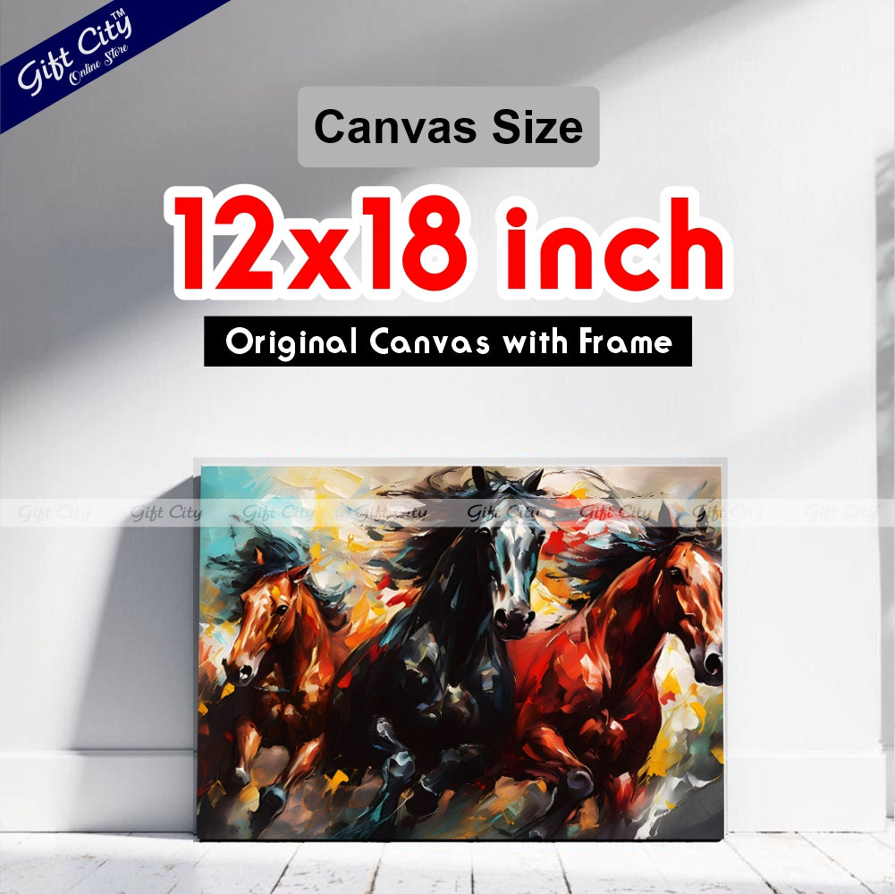 Gift City Presents UV printed oil painting canvas captures the energy of galloping horses with vibrant colors and dynamic brushstrokes, perfect for modern decor