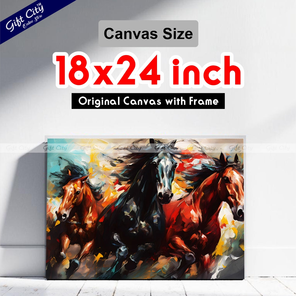 Gift City Presents UV printed oil painting canvas captures the energy of galloping horses with vibrant colors and dynamic brushstrokes, perfect for modern decor