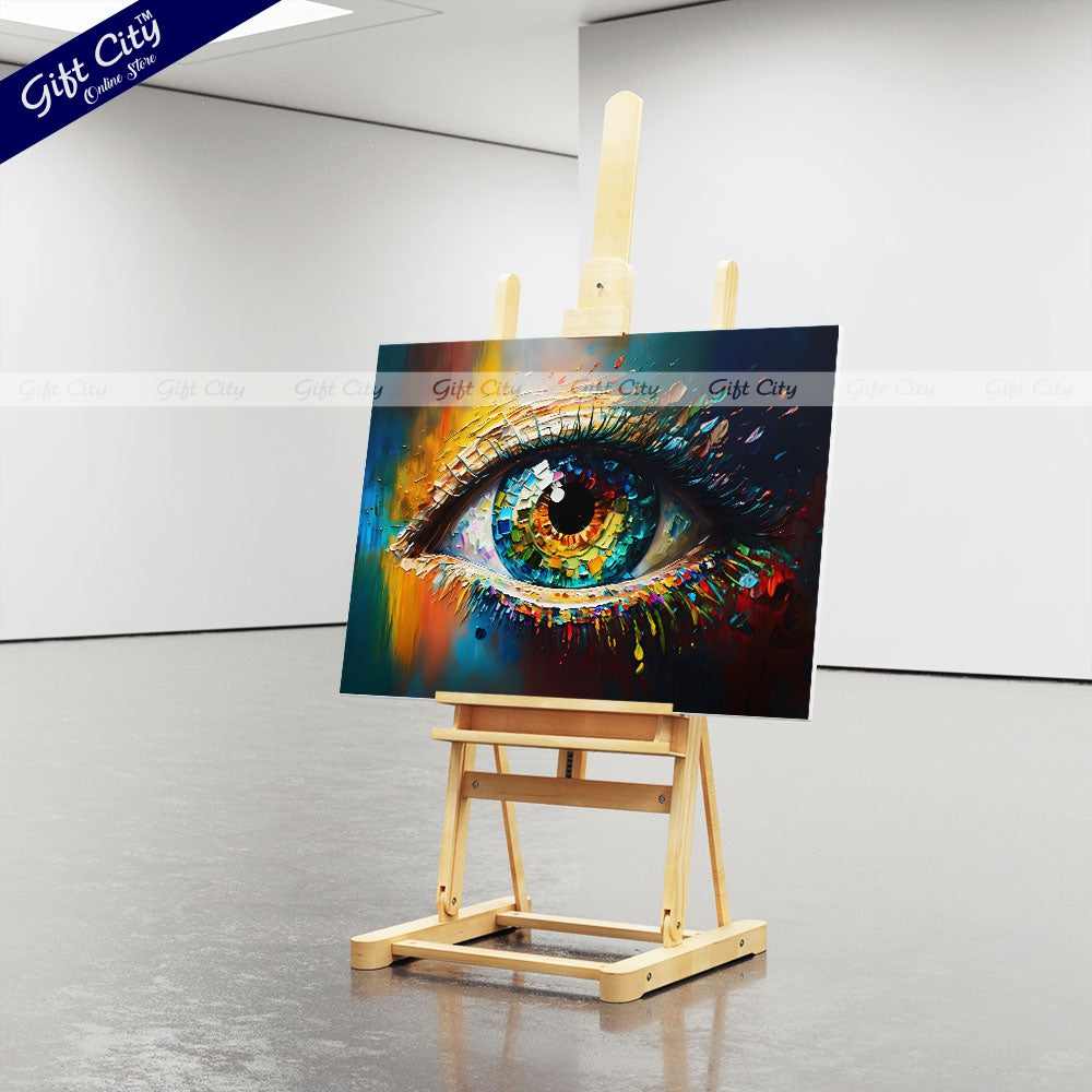 Gift City Presents the Beauty of Abstract Eye Art with This Multicolored Oil Painting Canvas – A Stunning Conceptual Closeup of Artistic Detail and Expression