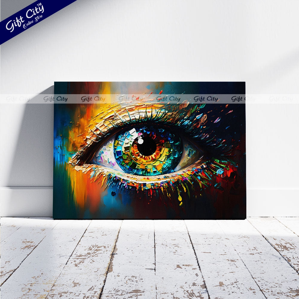 Gift City Presents the Beauty of Abstract Eye Art with This Multicolored Oil Painting Canvas – A Stunning Conceptual Closeup of Artistic Detail and Expression