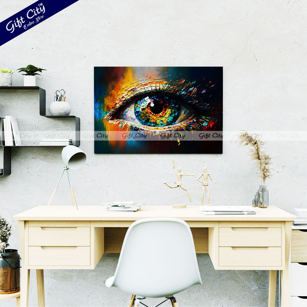 Gift City Presents the Beauty of Abstract Eye Art with This Multicolored Oil Painting Canvas – A Stunning Conceptual Closeup of Artistic Detail and Expression