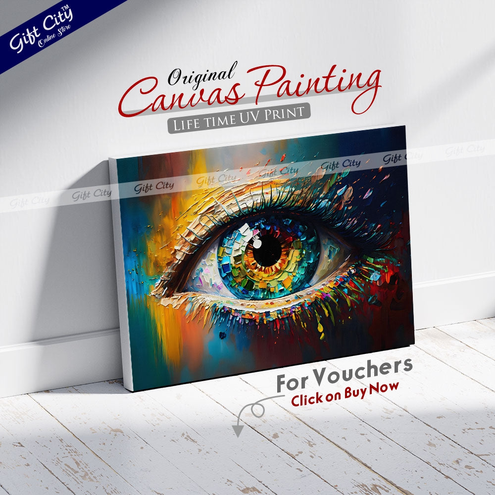 Gift City Presents the Beauty of Abstract Eye Art with This Multicolored Oil Painting Canvas – A Stunning Conceptual Closeup of Artistic Detail and Expression