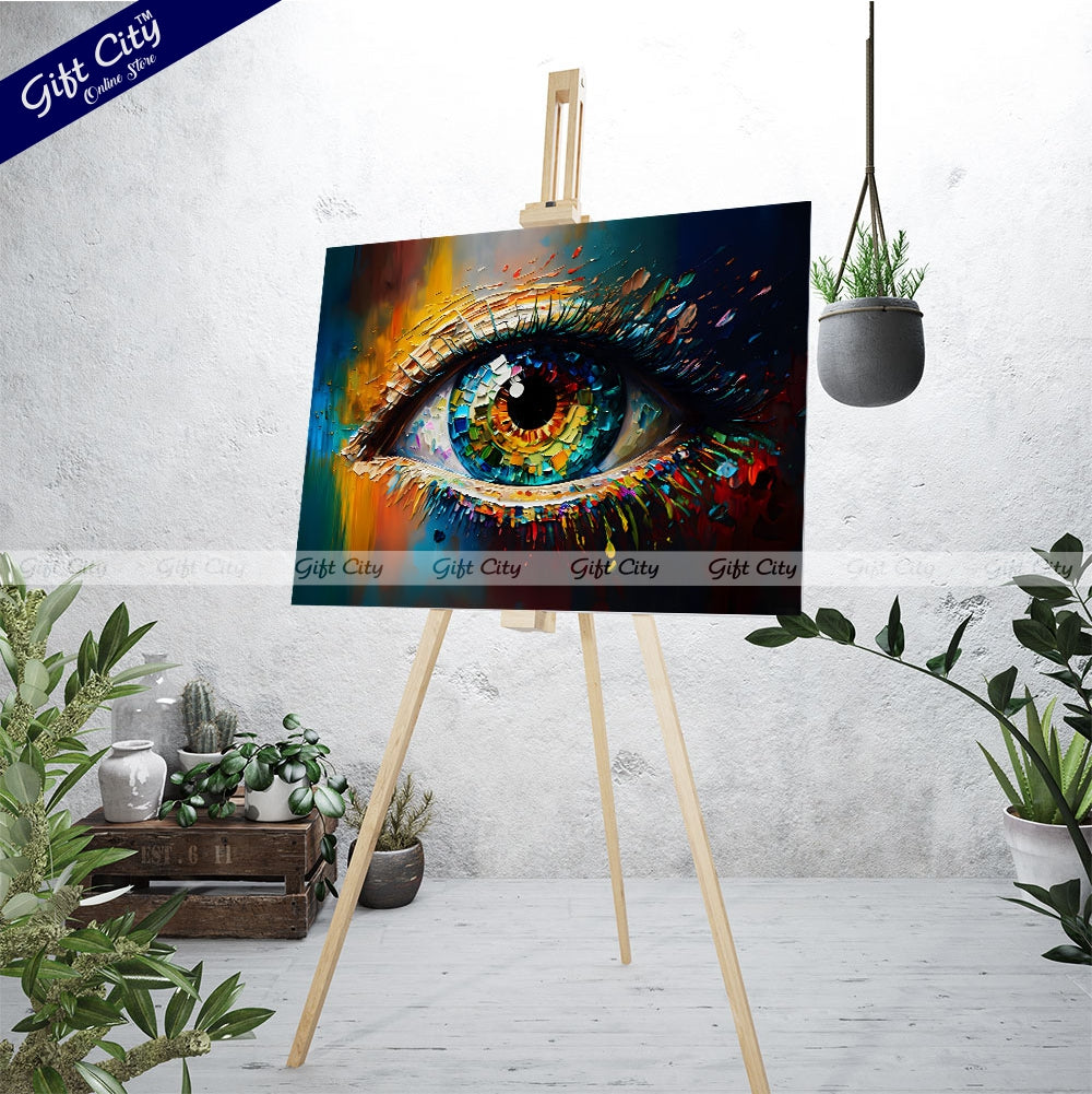 Gift City Presents the Beauty of Abstract Eye Art with This Multicolored Oil Painting Canvas – A Stunning Conceptual Closeup of Artistic Detail and Expression