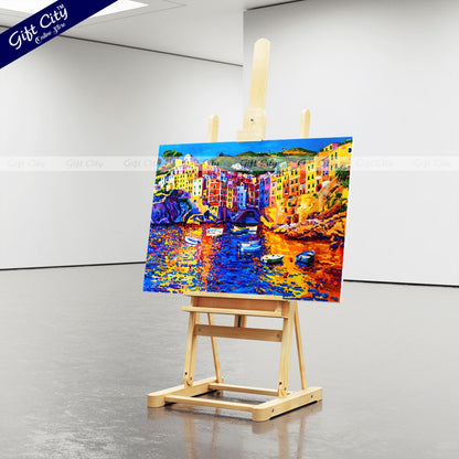 Gift City Presents vibrant seascape captured in modern art on Canvas, Experience the beauty of the Amalfi Coast with this original oil painting Canvas, perfect for your wall decor