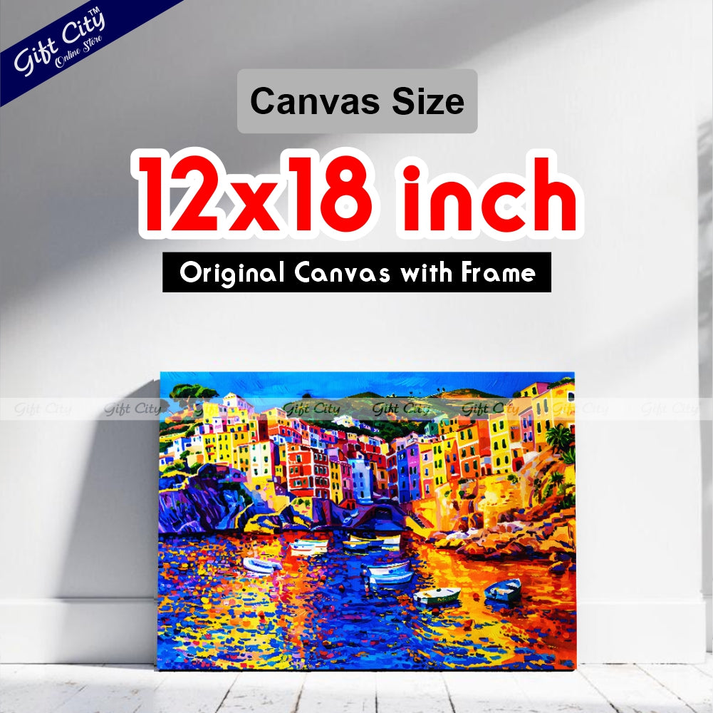 Gift City Presents vibrant seascape captured in modern art on Canvas, Experience the beauty of the Amalfi Coast with this original oil painting Canvas, perfect for your wall decor