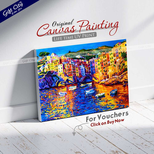 Gift City Presents vibrant seascape captured in modern art on Canvas, Experience the beauty of the Amalfi Coast with this original oil painting Canvas, perfect for your wall decor Wall Hangin - Gift City Online Store